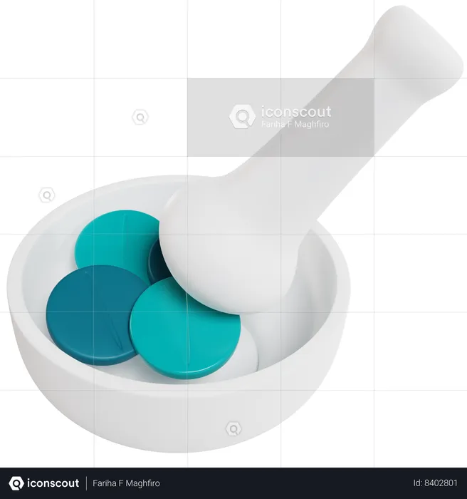 Mortar And Pestle With Pills  3D Icon