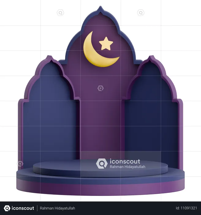 Moschee-Tür mit Podium für Ramadan-Feier  3D Illustration