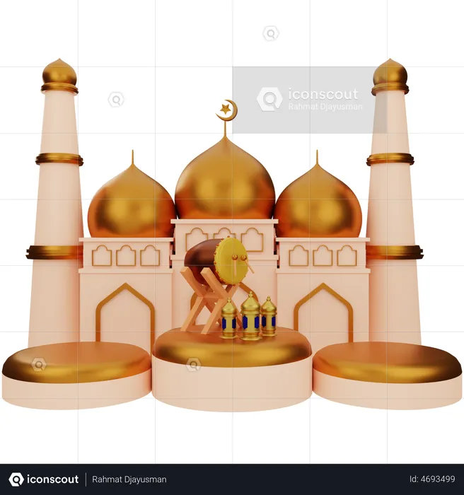 Mosque And Cannon Podium  3D Illustration