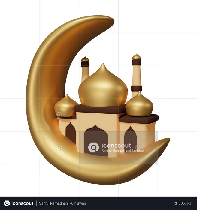 Mosque And Golden Moon  3D Icon