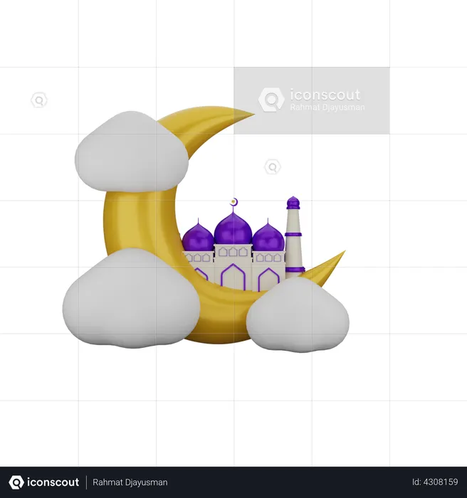 Mosque and moon  3D Illustration