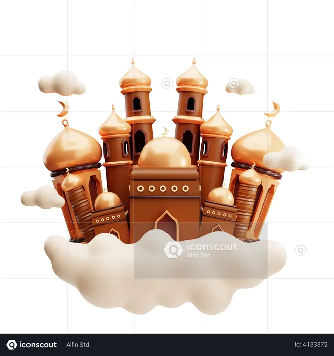 Mosque on cloud  3D Illustration