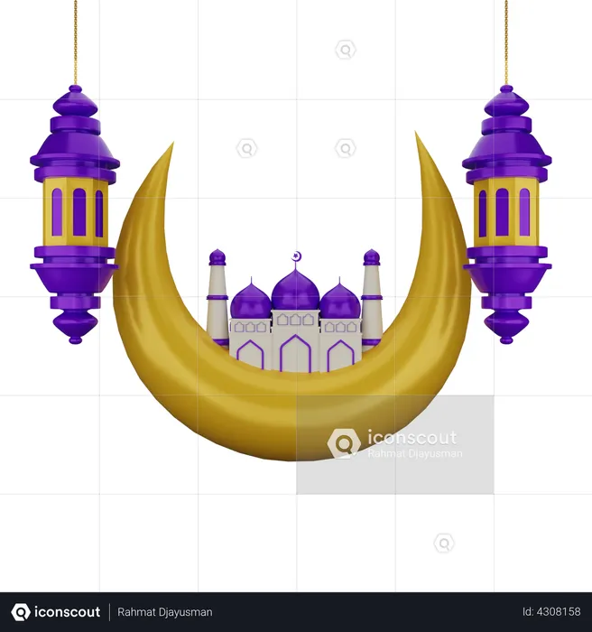 Mosque with lantern  3D Illustration
