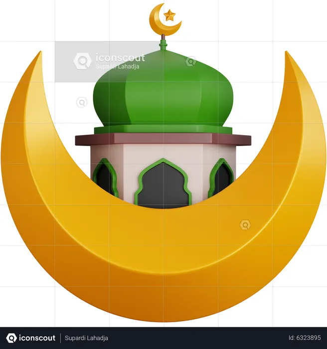 Mosque With Moon  3D Icon