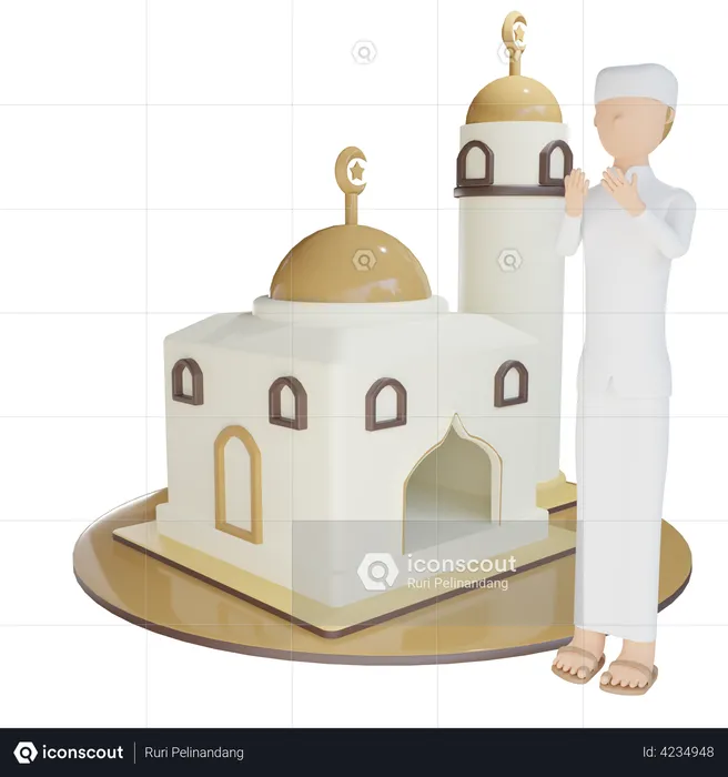 Mosquée avec prière d'homme  3D Illustration