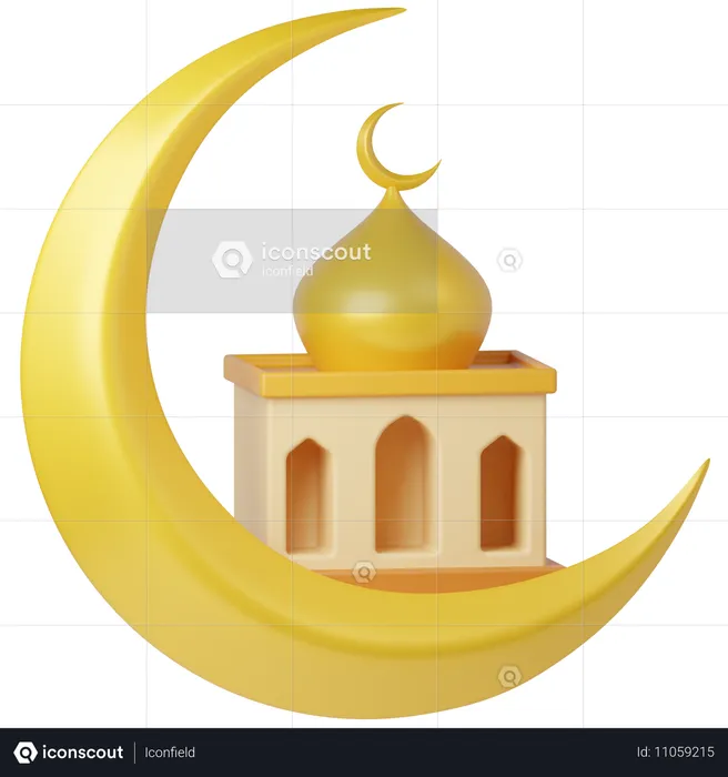 Mosquée et lune dorée  3D Icon