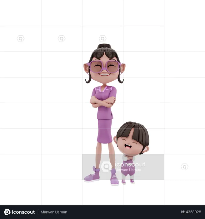 Mother and Child standing  3D Illustration