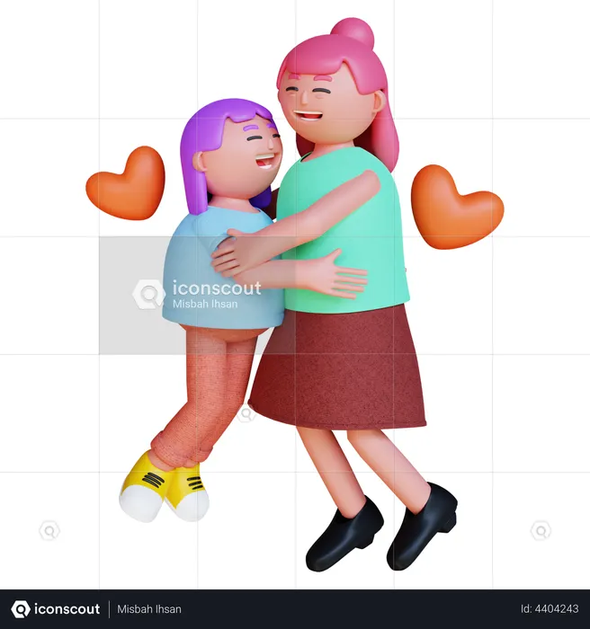Mother and daughter hugging  3D Illustration