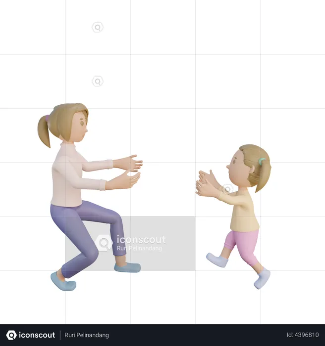 Mother and daughter running to hug  3D Illustration