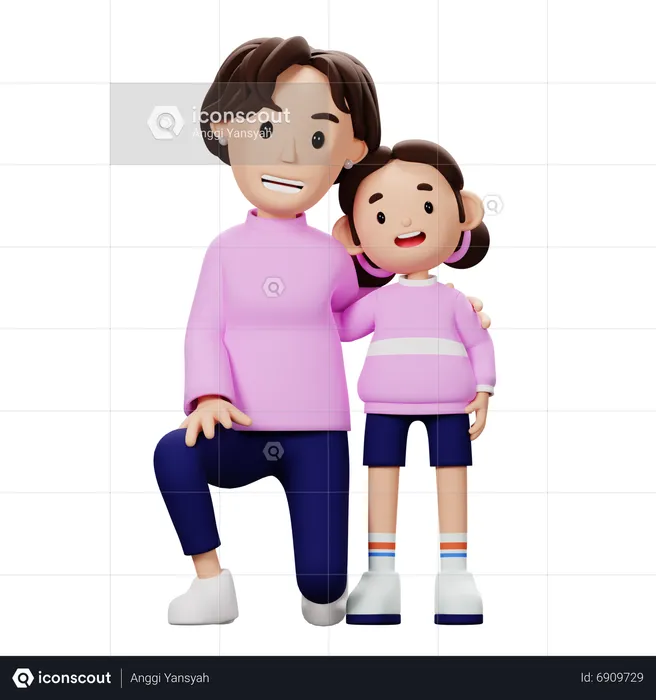 Mother And Son In Happy Pose  3D Illustration