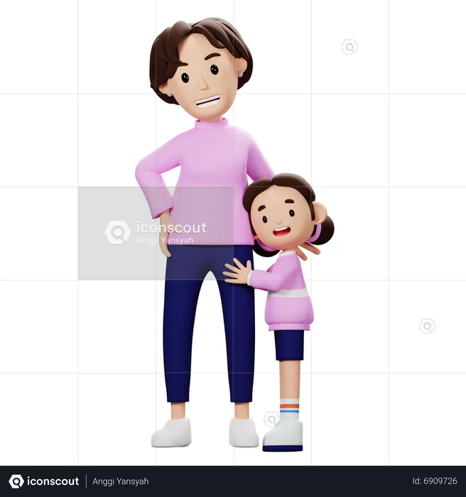 Mother And Soon Doing Hug  3D Illustration