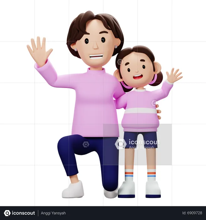 Mother And Soon Say Hallo  3D Illustration