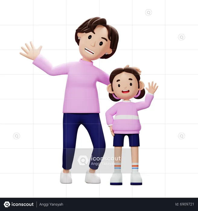 Mother And Soon Say Hello  3D Illustration