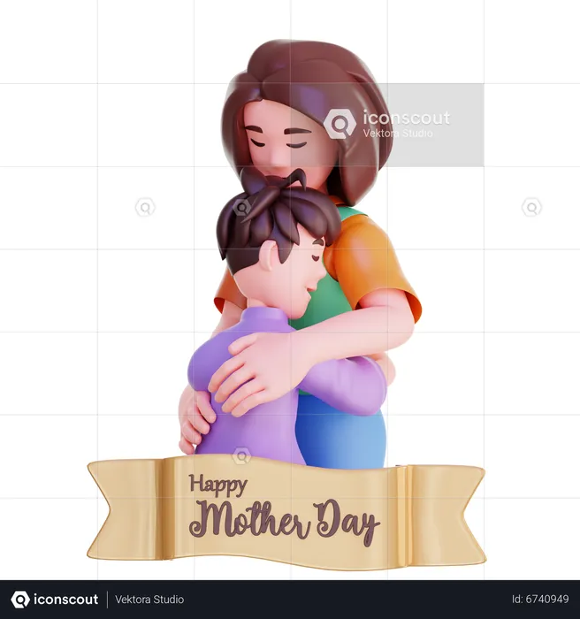 Mother Hugging Son  3D Icon