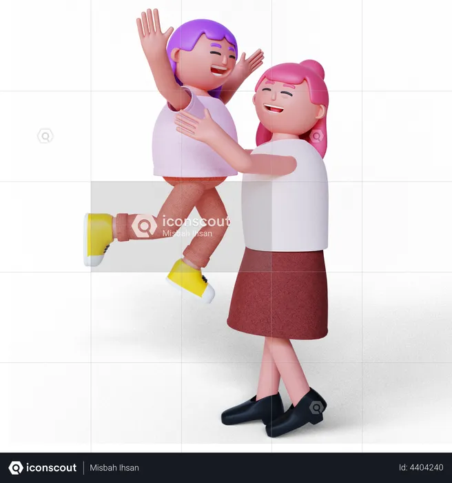 Mother lifting daughter  3D Illustration