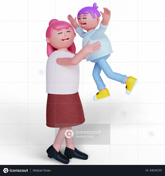 Mother lifting Son  3D Illustration