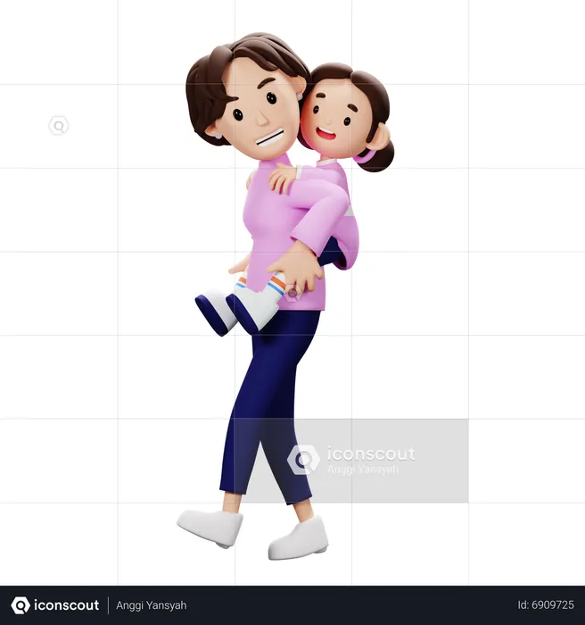 Mother Lifting Son On His Back  3D Illustration