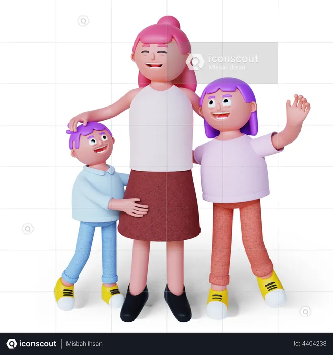 Mother with son and daughter  3D Illustration