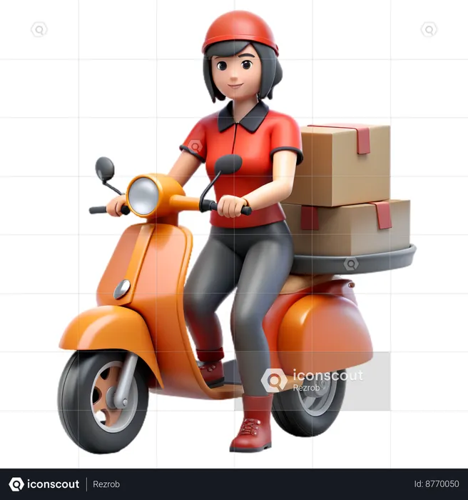 Motorcycle delivery girl  3D Icon