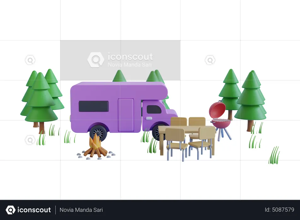 Motorhome camping site  3D Illustration