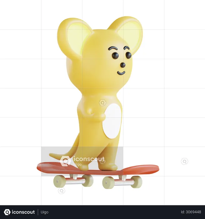 Mouse Enjoy Skating  3D Illustration