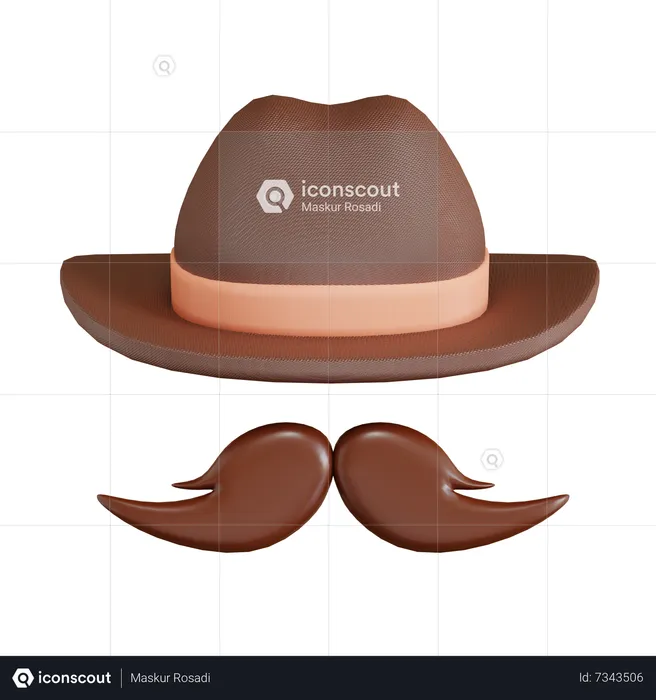 Moustache With Hat  3D Icon