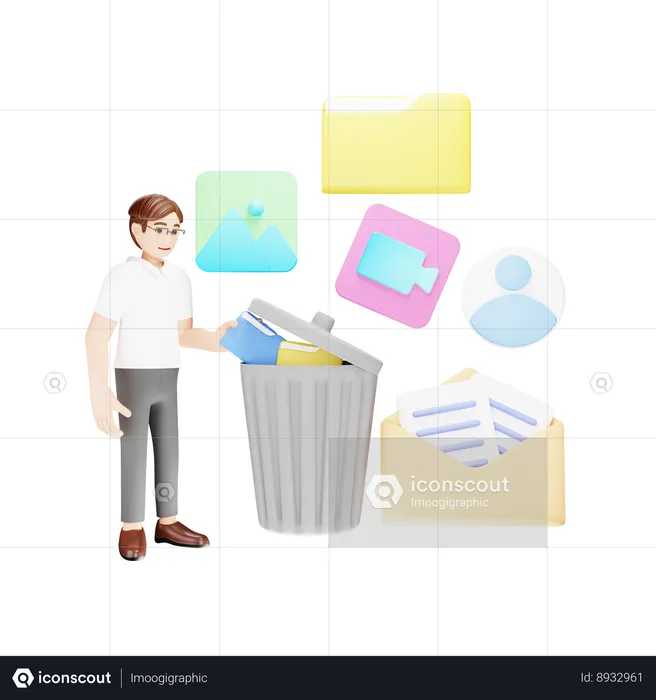 Moving Documents to Bin  3D Illustration