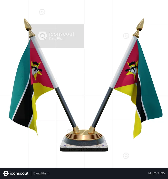 Mozambique Double (V) Desk Flag Stand Flag 3D Icon