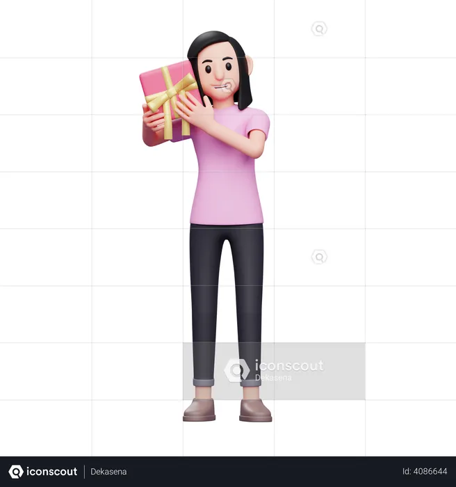 Mujer adivinando el regalo de San Valentín  3D Illustration