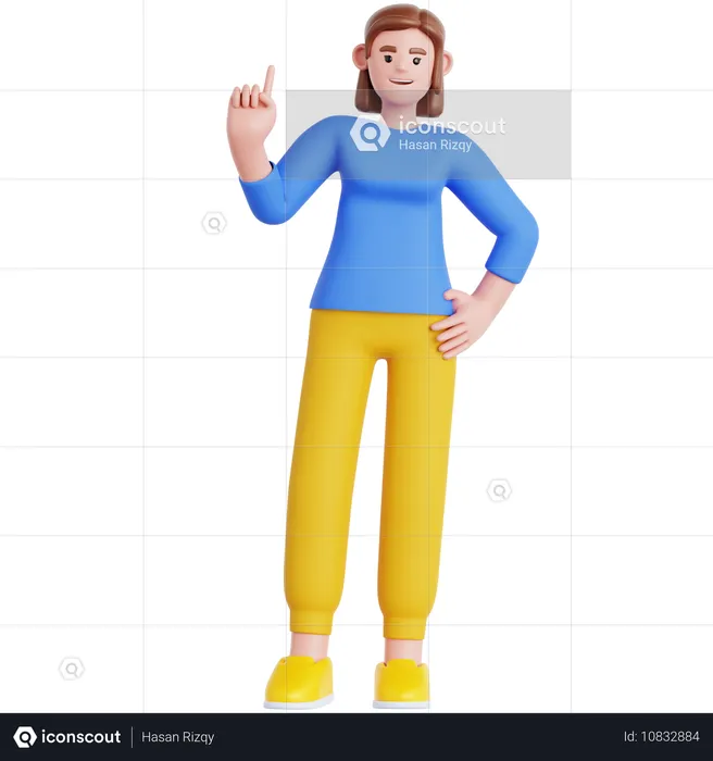 Mujer apuntando hacia arriba  3D Illustration