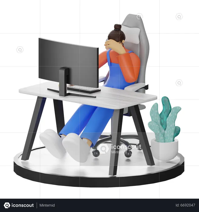 Mujer cansada que sufre dolor de cabeza  3D Illustration