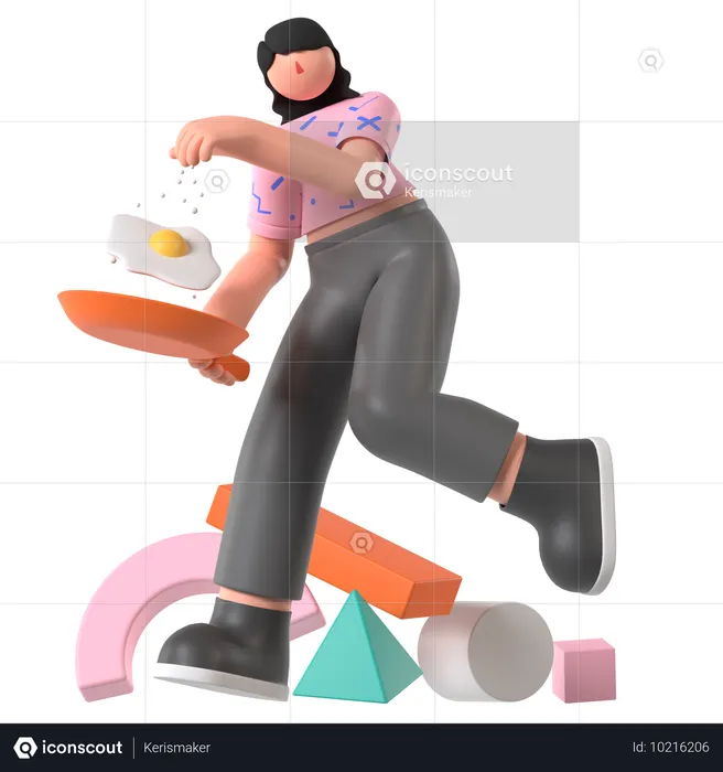 Mujer cocinando huevos  3D Illustration