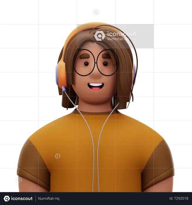 Mujer con auriculares  3D Icon