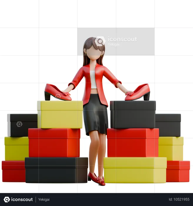 Mujer con pilas de cajas  3D Illustration