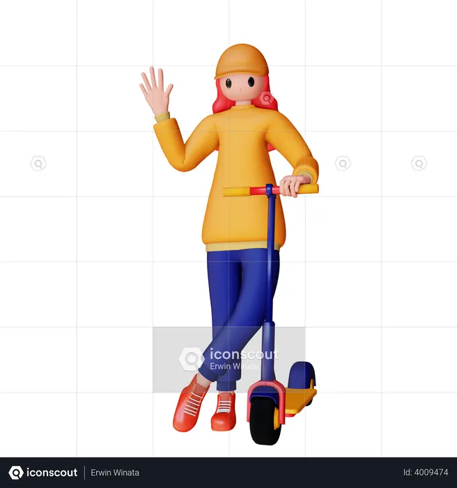 Mujer con scooter eléctrico  3D Icon
