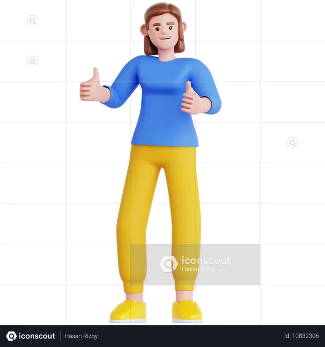 Mujer dando dos pulgares hacia arriba  3D Illustration