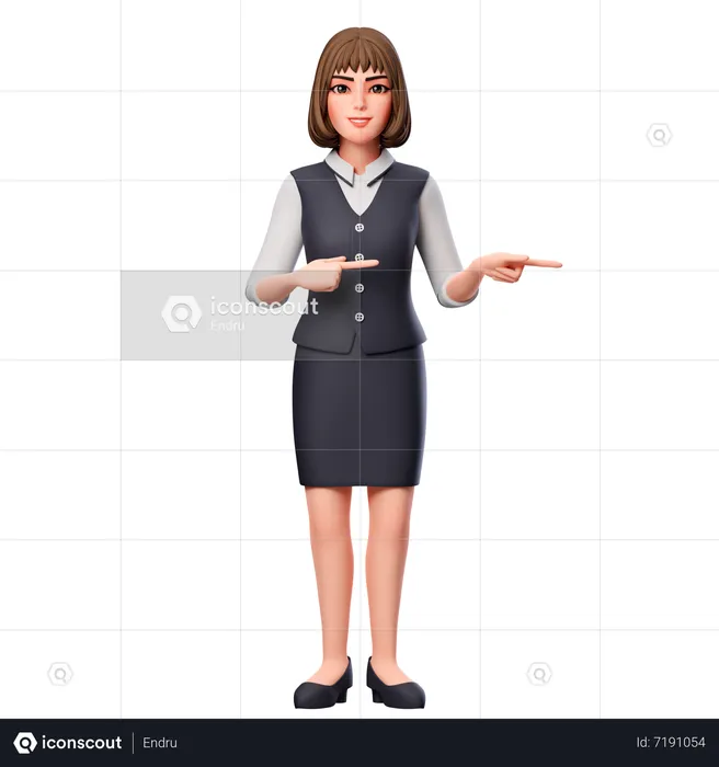Mujer de negocios apuntando hacia el lado derecho usando ambas manos  3D Illustration