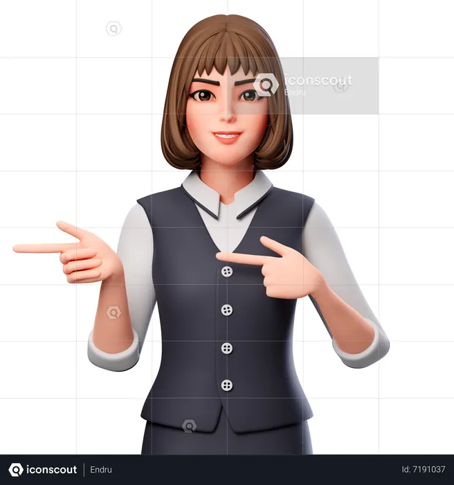 Mujer de negocios apuntando hacia el lado izquierdo con ambas manos  3D Illustration