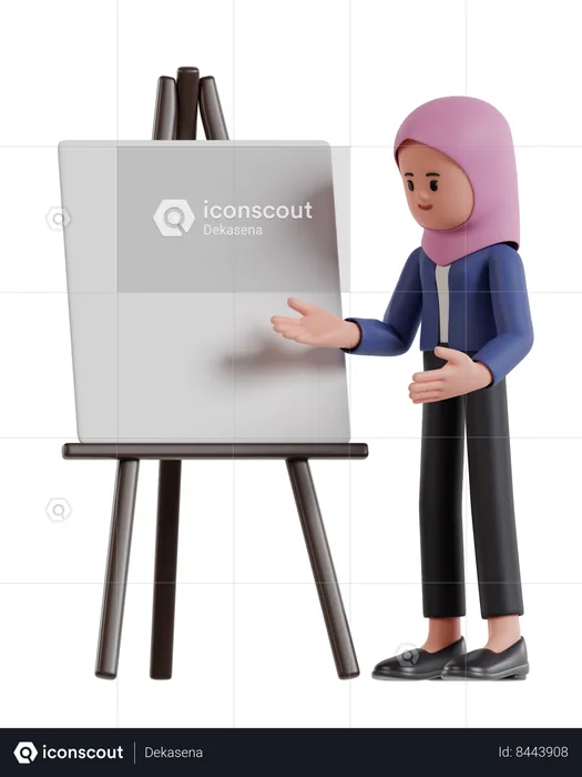 Empresaria con hijab Presentación con pizarra blanca  3D Illustration