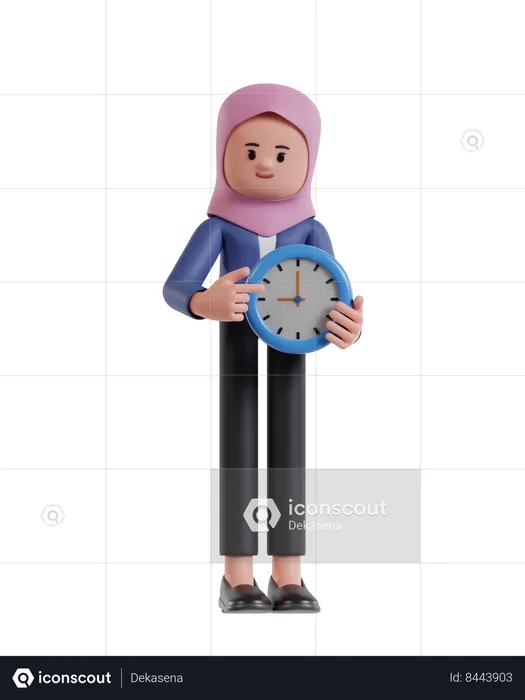 Empresaria con hijab sosteniendo el reloj  3D Illustration