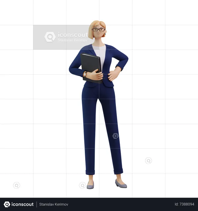 Mujer de negocios de pie con archivo en mano  3D Illustration