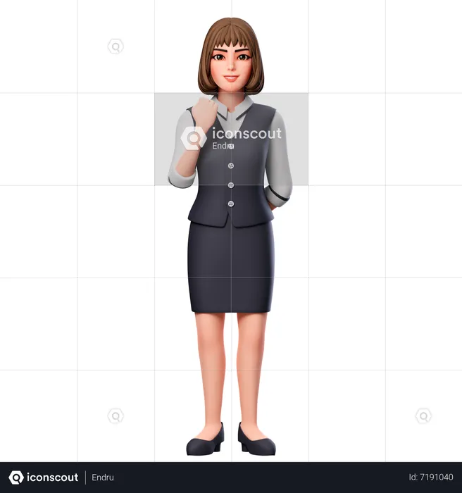 Mujer de negocios mostrando el gesto de la mano del puño usando la mano izquierda  3D Illustration