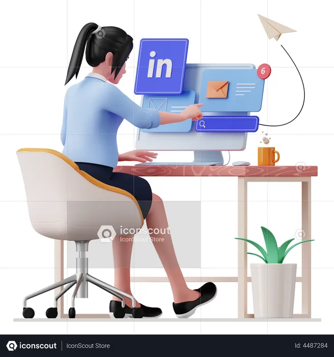 Mujer de negocios revisando su correo  3D Illustration