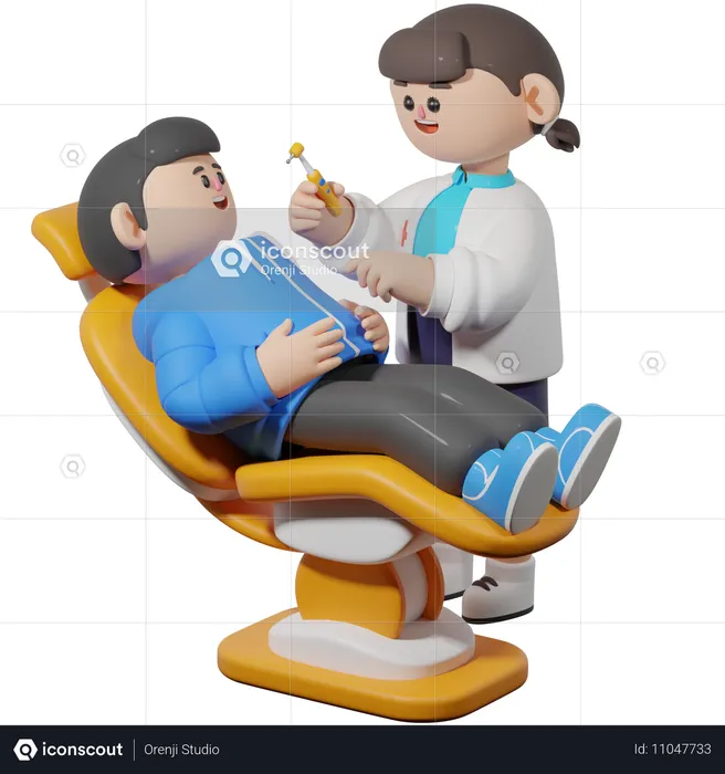 Mujer dentista trata al paciente  3D Illustration