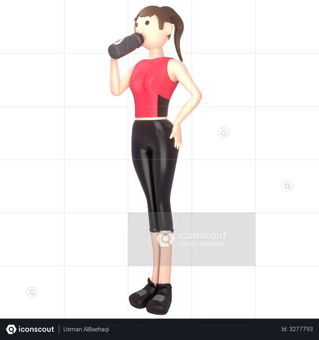 Deportista femenina bebiendo bebida energética  3D Illustration