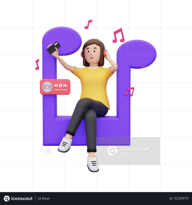 Mujer disfrutando de la música  3D Illustration