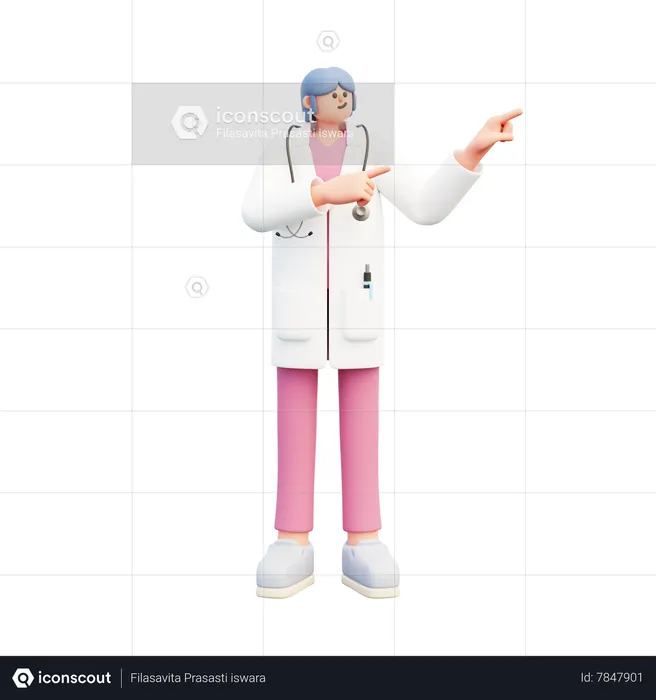 Doctora de pie y señalando recomendación  3D Illustration