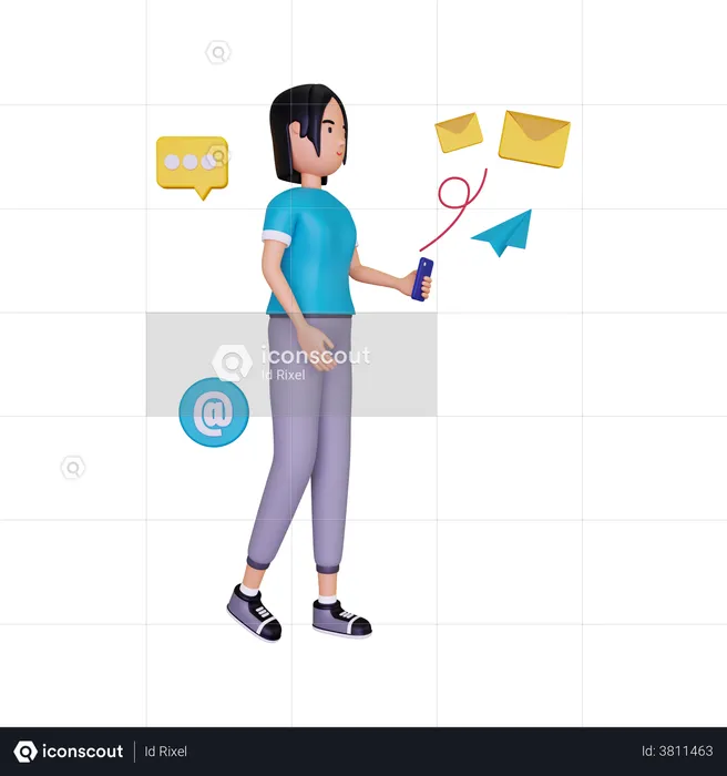 Mujer enviando correo electrónico  3D Illustration