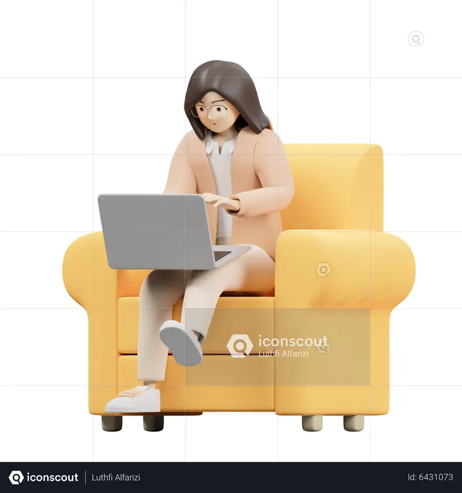 Mujer escribiendo en la computadora portátil  3D Illustration