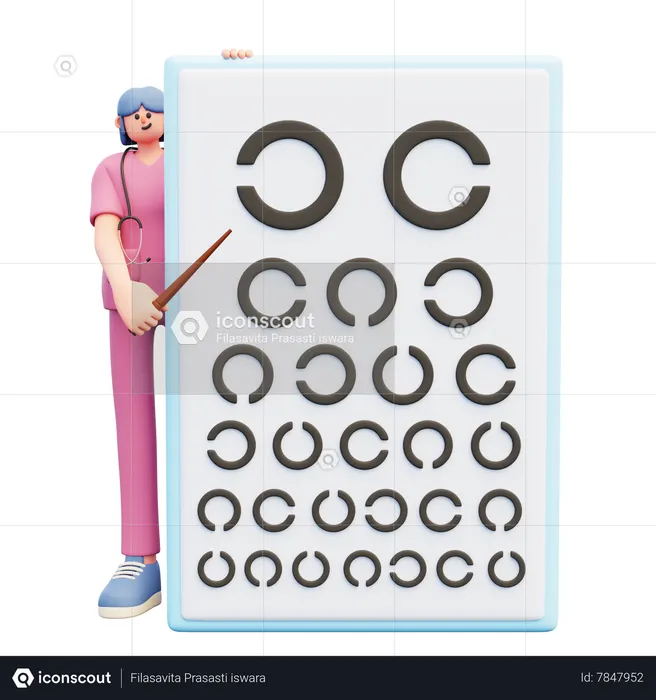 Oculista femenina haciendo chequeo de la visión desde atrás  3D Icon